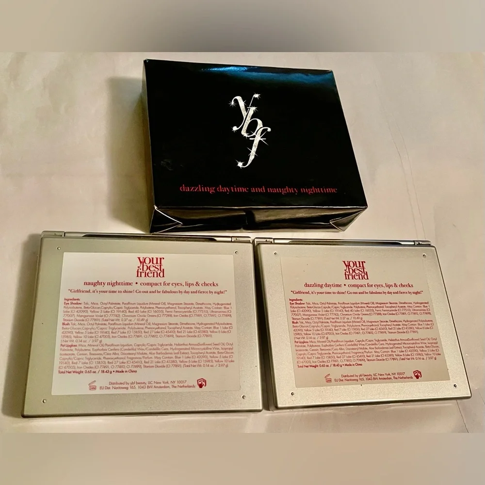 New! 2 Day Night Makeup Palettes Mirrored Metal YBF Your Best Friend Naughty